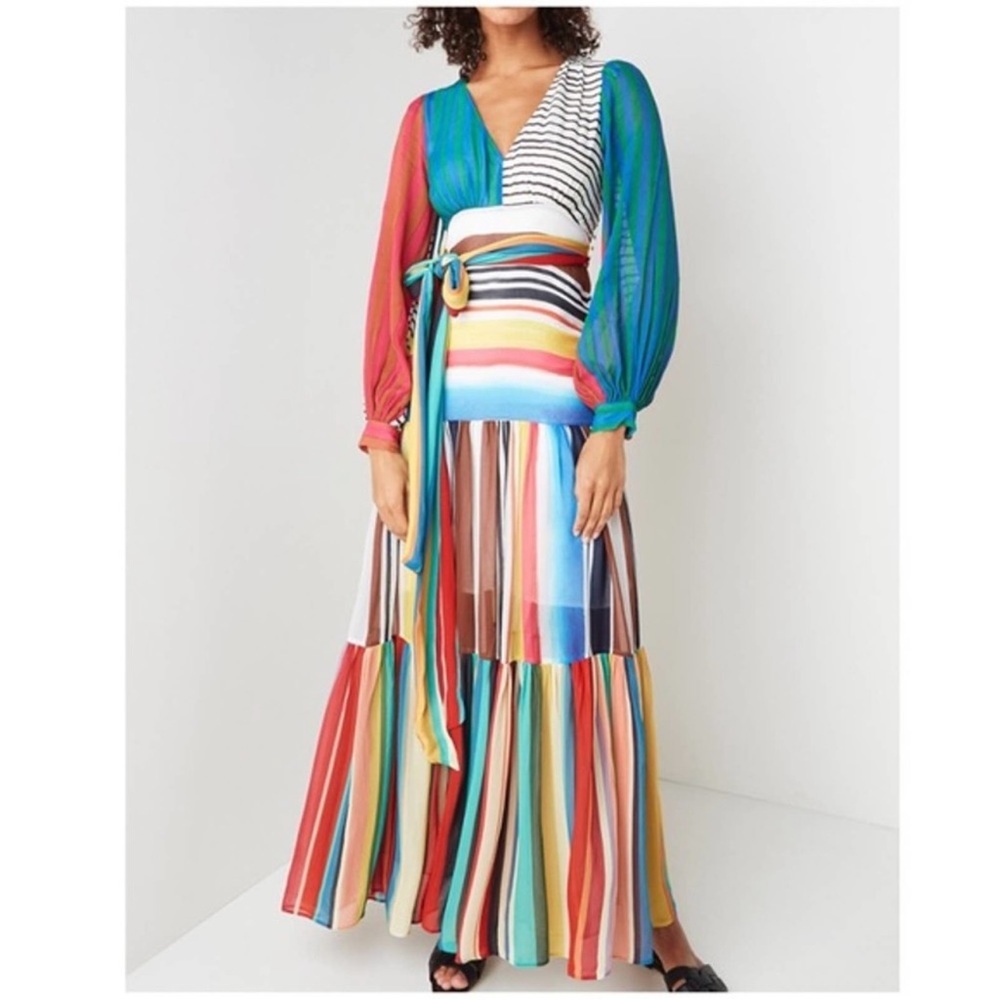 FARM Rio Bold Multistripe Maxi Dress in Teal, Red, Yellow